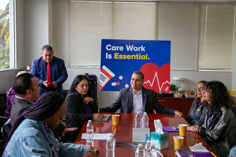 SEIU2015's tweet photo. We were joined today by U.S. Secretary of Health and Human Services Xavier Becerra @SecBecerra and @SEIULocal99 to celebrate the 1-year anniversary of President Biden’s executive order on care. Check out the photos here: https://t.co/d2u8l4ABz8 💪#CareIsEssential https://t.co/gA6VBVE2Cd