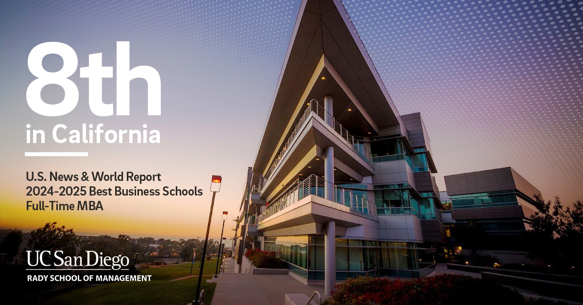 The @UCSanDiego Rady School of Management's Full-Time MBA program is ranked 8th in California in the @usnews 2024-2025 Best Business Schools! 👏 #RadySchool