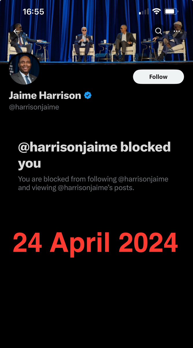 24 April 2024
08:24 PM EST

Jamie Harrison, the @DNC Co-Chairman and Democrat contender for the U.S. Senate, South Carolina (2026) is gutless. Harrison (@harrisonjaime) is a prime example of weakness in the Democrat party under @POTUS @JoeBiden. 

@IWashington “ The Disruptor”,