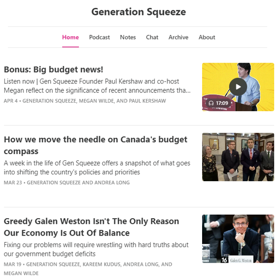 Hungry for more GenSqueeze content? Join us on Substack! It's where we chat in depth about the topics that matter most to Canadians who are concerned about intergenerational fairness. You'll find our podcast there too! gensqueeze.substack.com