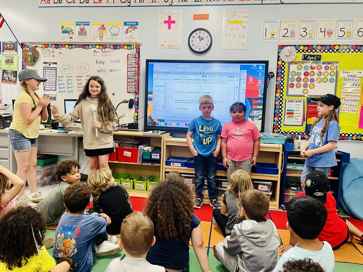 We loved getting a visit from Mr. Downing’s students today! They did a presentation on our school “ROCKS” expectations 💚 @RockfieldE