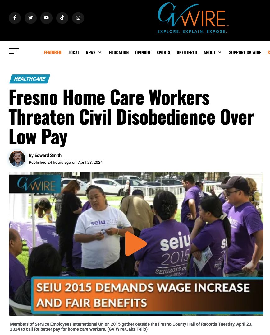 Fresno County caregivers rallied yesterday letting the @FresnoCountyCA Board of Supervisors know that they are fully prepared to perform civil disobedience, and won’t back down until they’ve won the good fight. Read more about it here @GVWire : gvwire.com/2024/04/23/fre…