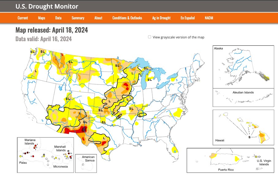 Talked about this with both @michellerookag and @ScottTheCowGuy today. A good fit with last week's US Drought Monitor map: