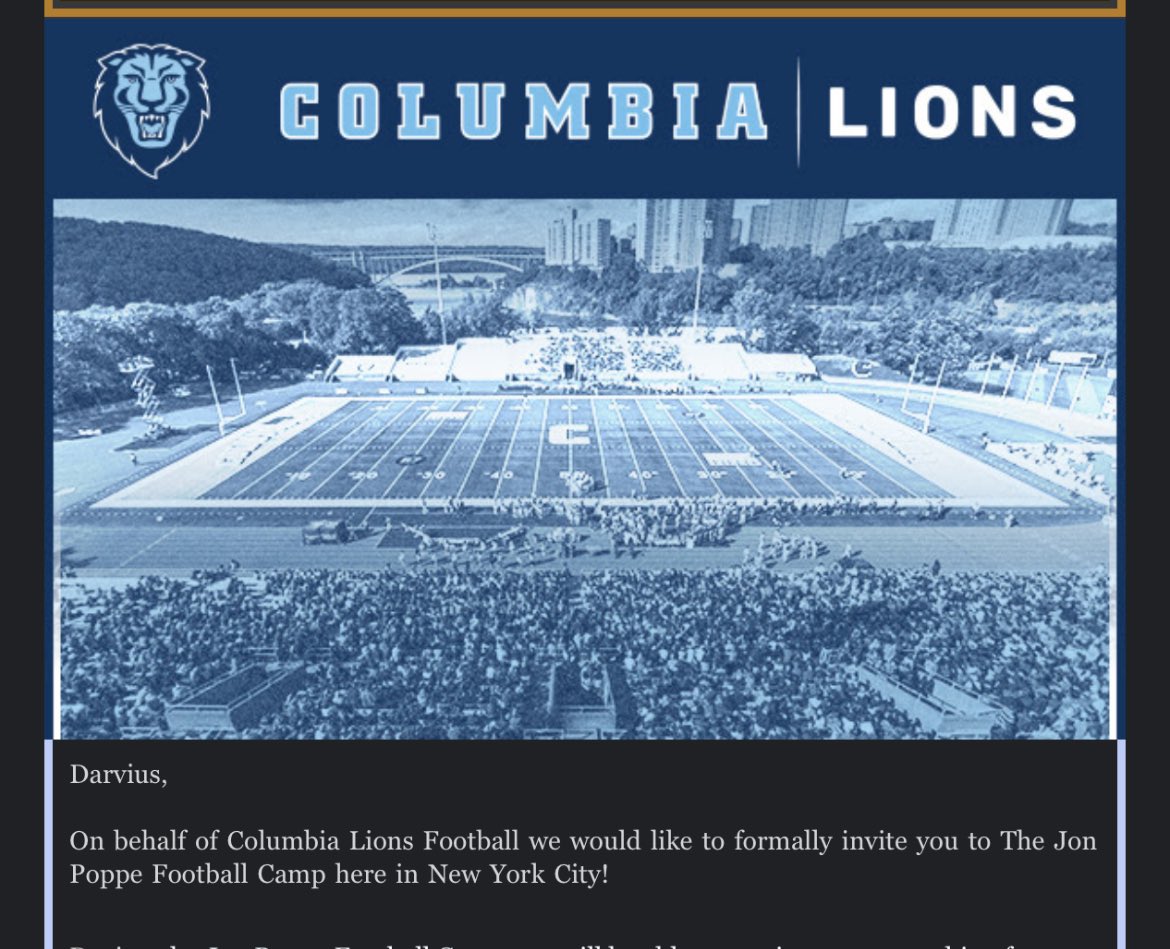 AGTG🩵🦁Blessed to receive an Camp invite from @CULionsFB @Coach_Poppe @CoachStoNGo @Coach_Kukesh @ColyerCoach @Coach_Monte100 @CoachHoun @Rivals @On3Recruits