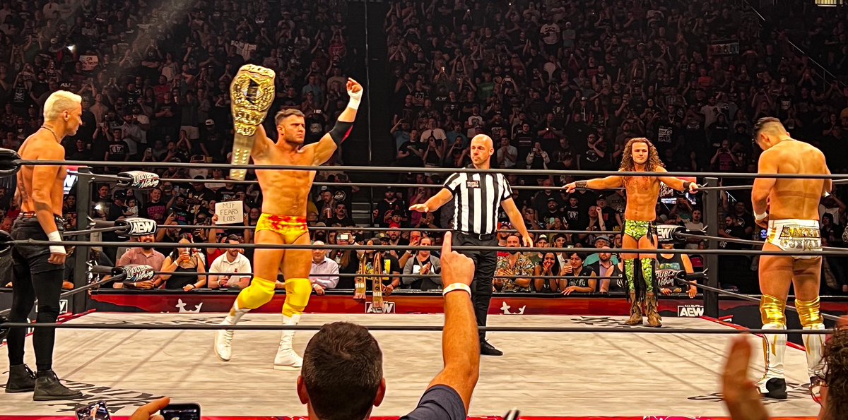 ShaunNT's tweet photo. 4 Pillars Match. 
Double Or Nothing 2023

Everyone said that Jungle Boy didn’t belong. Why was he in it, they asked.

BOY, that sounds silly now.
#Scapegoat #AEWDynamite https://t.co/PVNC6kcnbL