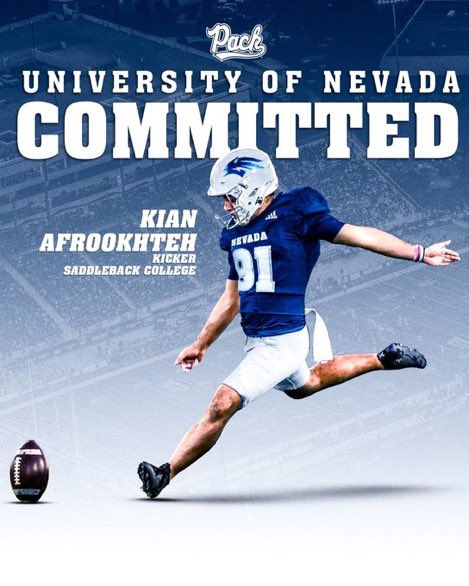 Huge congratulations to longtime Chris Sailer Kicking Kicker, 5⭐️ Kicker & TOP 12’er @kianafrookhteh. He has committed to @NevadaFootball. Big things ahead for this JC All-American. @NextLevelKick1 #TeamSailer #TO12