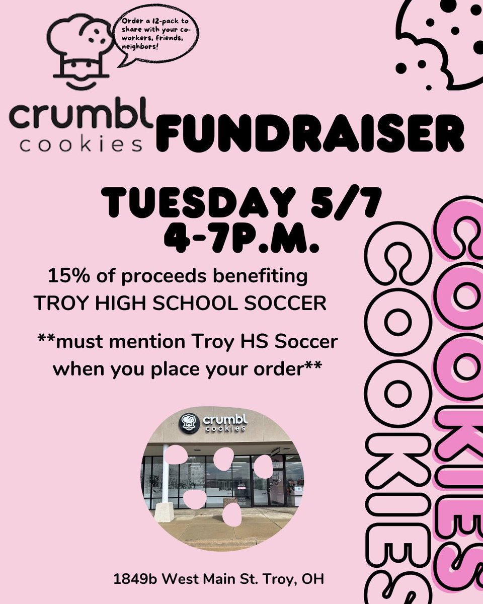 Get your sweet treat May 5th and help support the Troy soccer teams! ⚽️🍪⚽️🍪