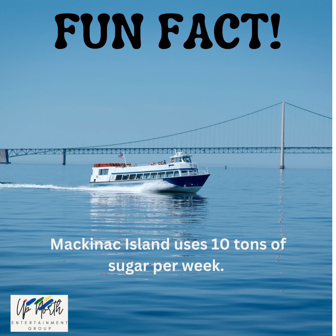 During tourist season more than 10 tons of sugar is transported by ferry and then a horse-drawn dray. The sugar is delivered to Mackinac Island fudge shops for the fudge that is a must have when you visit.
upnorthentertainment.com
#didyouknow #michigantrivia #northernmichigan