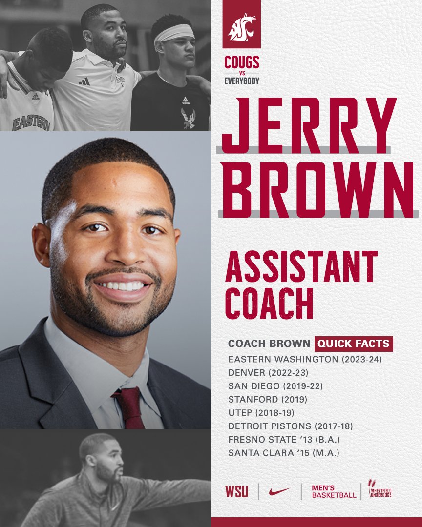 🚨 𝐂𝐨𝐚𝐜𝐡𝐢𝐧𝐠 𝐀𝐥𝐞𝐫𝐭 🚨 Introducing assistant coach Jerry Brown! Coach Brown joins the Cougs from EWU with extensive experience in west coast basketball. #GoCougs // #WheatfieldUnderdogs