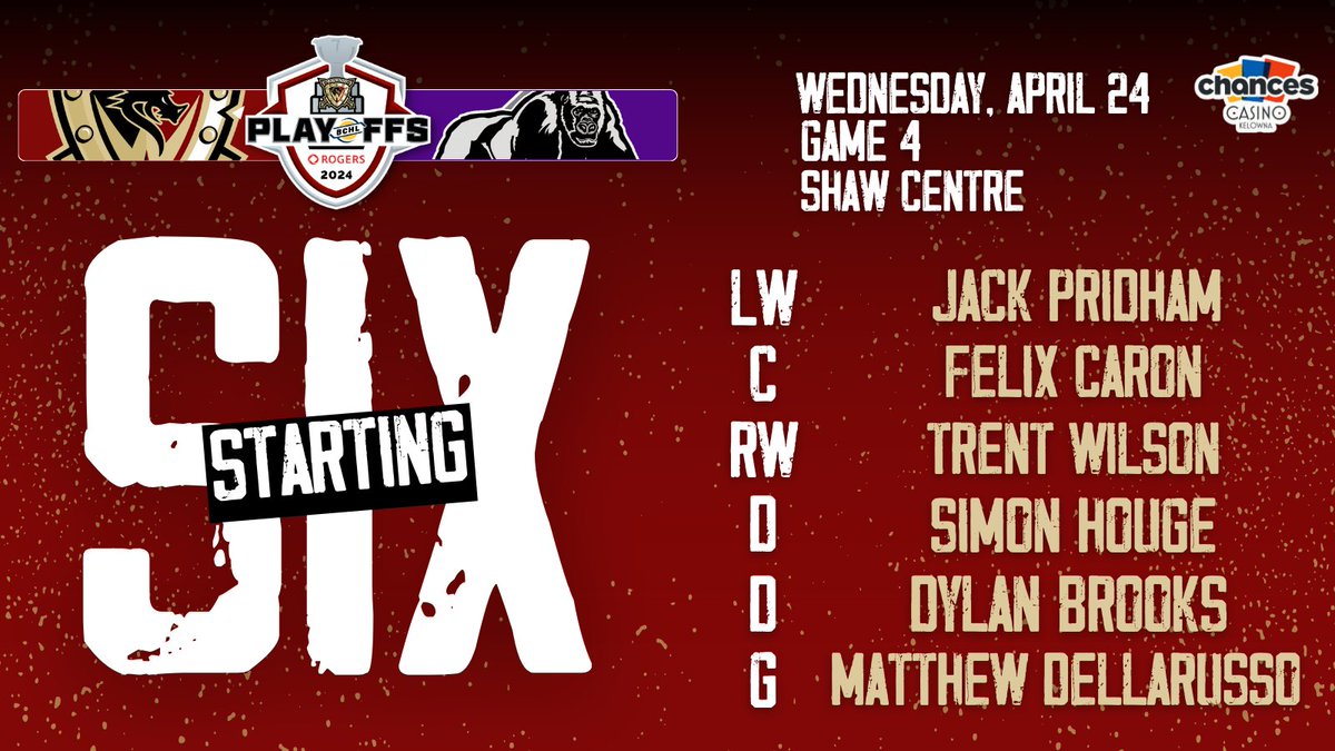 The Starting 6️⃣ 📻 @AM1150 📺 @FloHockey #BCHLPlayoffs | @ChancesKelowna