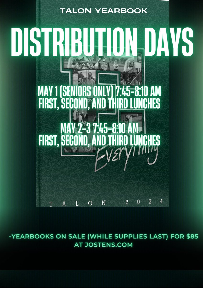 EHS_Talon's tweet photo. @EHS_Eagles On 5/1, we'll distribute the #bestyearbookinncss with a SENIORS ONLY event. Class of '24, be the 1st to have, sign, &amp; share your senior year memories next Wednesday before 1st period and during all lunches. Order yours TODAY at https://t.co/TpPJVHiZZD… Only 34 left! https://t.co/H0K5Xz0lUE