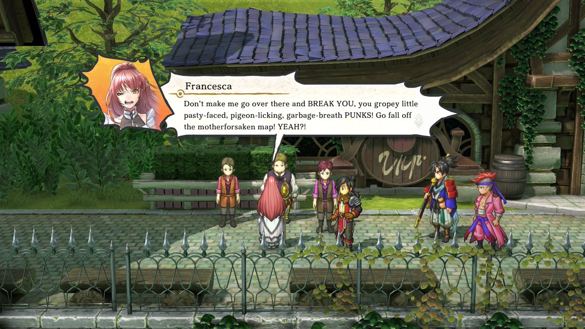 So, a lot of the dialogue in Eiyuden Chronicle 100 heroes is super cheesy, and that’s not intended to be a knock on the game. It’s actually reminiscent of older JRPGs in that way. Son of a Submariner!