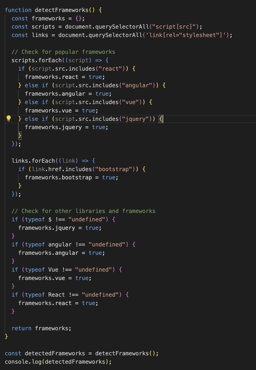 mktheitguy's tweet image. Je snippet to check the frameworks used in a site. Try it in console.
#web #js #javascript #webdev #webdevelopment #webdesign #programming #coding #blog
#blogging