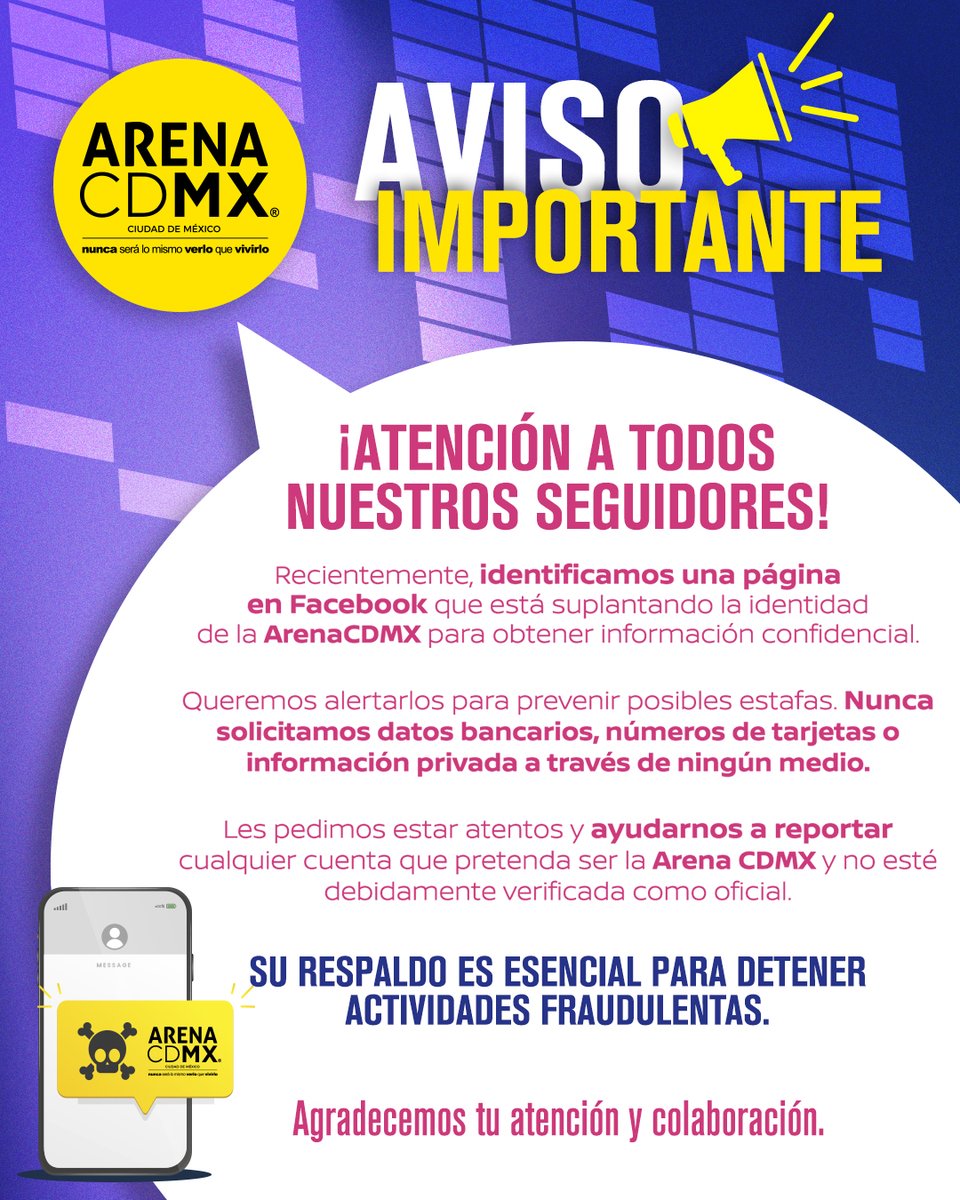 🚨 ATENCIÓN 🚨 Por ningún motivo te pediremos información sensible, privada o confidencial a través de nuestras redes sociales. Evita ser víctima de fraude y reporta cualquier cuenta falsa. Juntos podemos crear una comunidad más segura. 🙌🏻 #TuColaboraciónEsEsencial