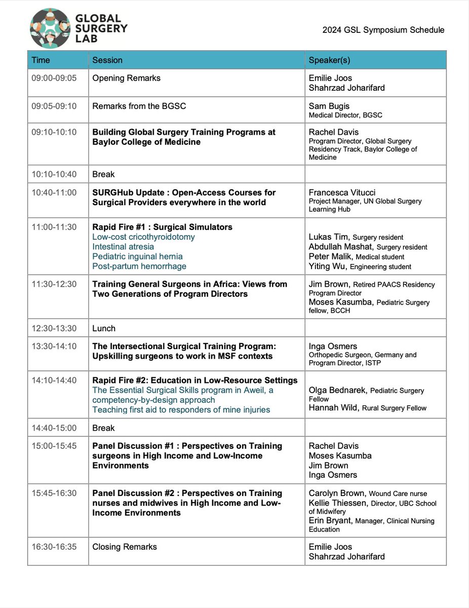 The Global Surgery Lab (@globalsurglab) on Twitter photo Save the date!
Join us on May 3rd as The <a href="/GlobalSurgLab/">The Global Surgery Lab</a> presents the second edition of our Global Surgery Symposium: Teaching Surgical Skills for Medical Deserts.
Register now to participate in person or virtually!
#GlobalSurgerySymposium2024 Save the date!
Join us on May 3rd as The <a href="/GlobalSurgLab/">The Global Surgery Lab</a> presents the second edition of our Global Surgery Symposium: Teaching Surgical Skills for Medical Deserts.
Register now to participate in person or virtually!
#GlobalSurgerySymposium2024
