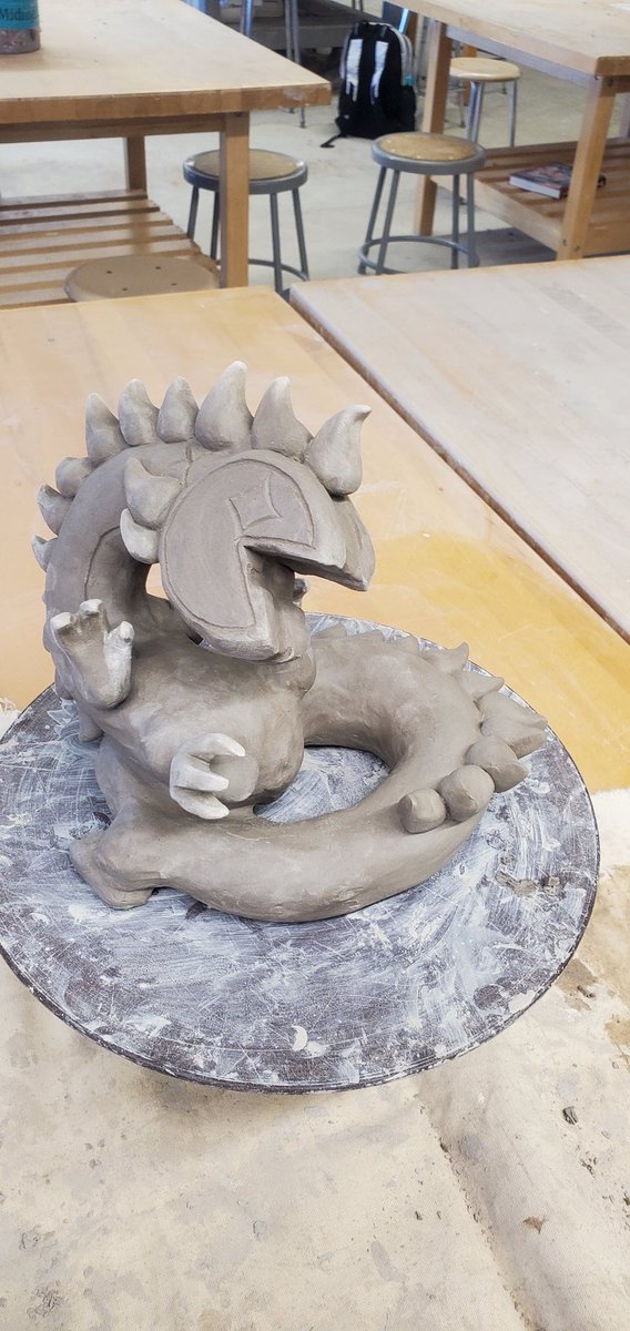 This is currently how the dragon sculpture is going in ceramics
