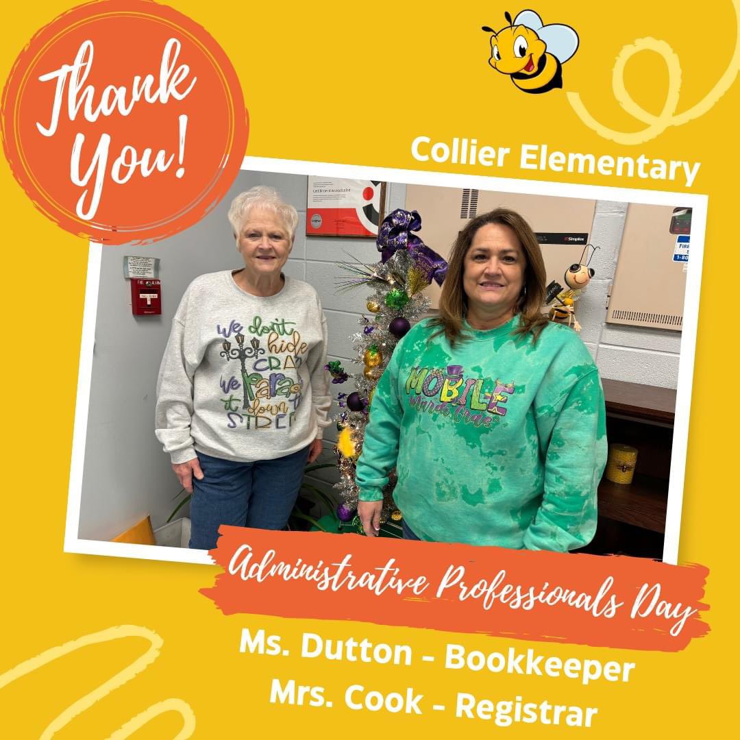 Today is Administrative Professionals Day! We would like to give two huge shout outs to our wonderful office staff, Mrs. Cook (Registrar) and Ms. Dutton (Bookkeeper)! Help us show them some love today. #BeeTheImpact #LearningLeading #TeamMCPSS #AimForExcellence @mcpsstech