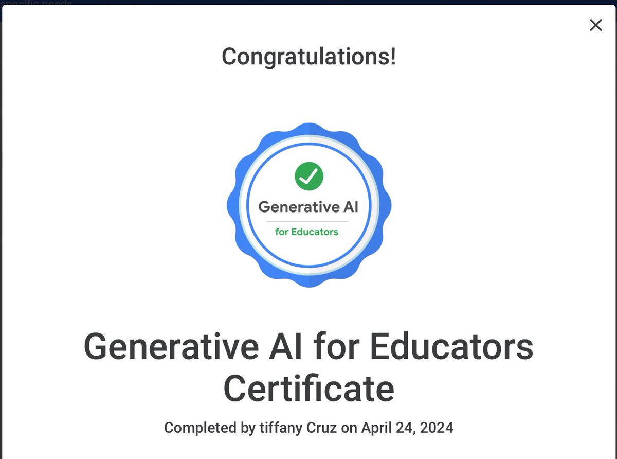 Earned my certificate for Google Generative AI for Educators #LIUEdTech