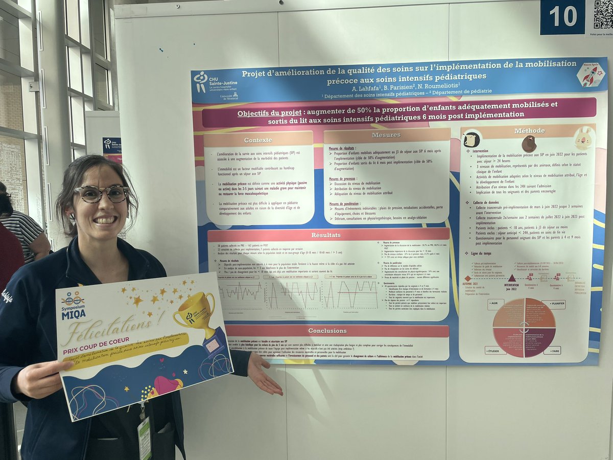 Prix cœur de cœur pour Anissa et son projet d’amélioration de la mobilisation #pedsicu prize for Anissa’s early mobilization in PICU project @CR_CHUSJ