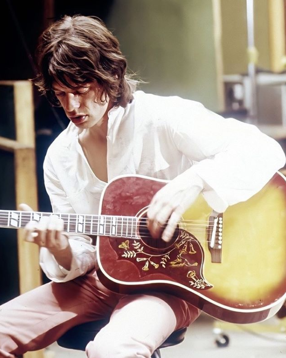 Mick Jagger working on “Sympathy for the Devil” at Olympic Studios, London, 1968. Photo by Tony Gale.