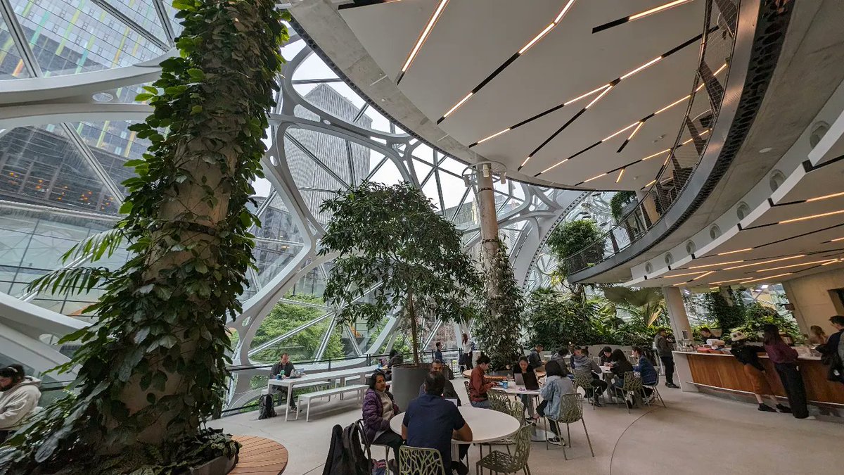 Today's 'work' location was The Spheres in Seattle. It's basically like being one of those little figurines in a terrarium, except there are emails. Also the cafe inside is called General Porpoise 👏