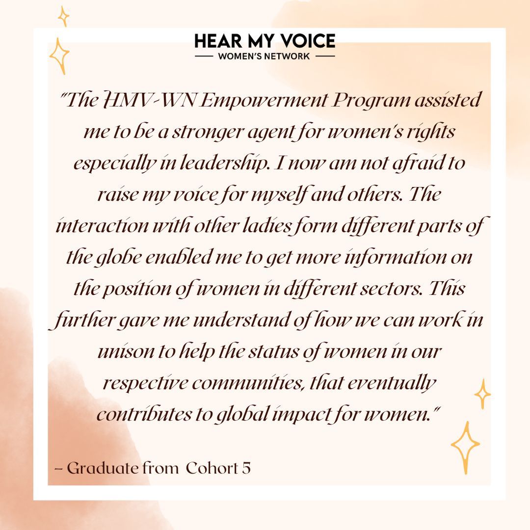 We're humbled by our programs' impact on women worldwide! Today, an HMV-WN alumna shares how the program fostered a supportive network where women learn from each other and work together for a brighter future. #HearMyVoice #WomenEmpowerment #GenderEquality #SocialJustice