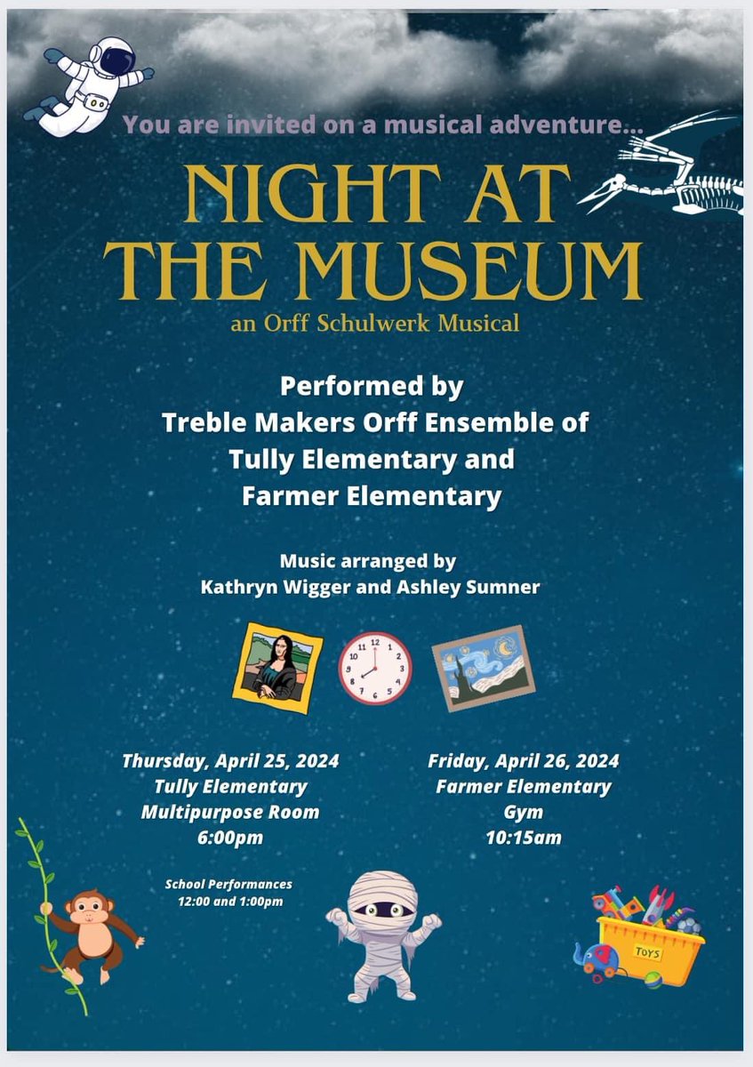 Come hear some amazing kiddos play  fabulous music tomorrow night <a href="/tullyelemjcps/">Tully Elementary</a> and listen to our Treble Makers Orff Ensemble perform Night at the Museum! <a href="/FarmerDragons/">Farmer Elementary</a> <a href="/JCPSKY/">JCPS</a> <a href="/TullyMusicRoom/">MsWiggersMusicRoom</a>