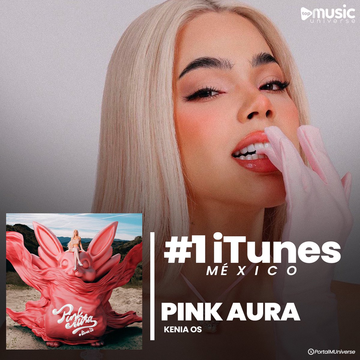TopMUniverseCom's tweet image. 'PINK AURA' by Kenia OS breaks her own record for fastest album to reach #1 on iTunes Mexico (35 minutes).
