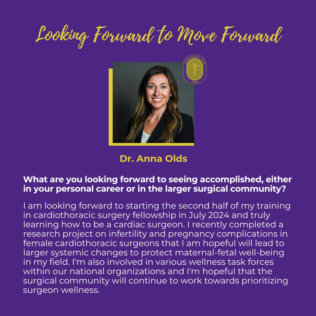 On this #FoundationFriday, the AWS Foundation is pleased to present the next installment in our 'Looking Forward to Move Forward' Series! Thank you to Dr. Anna Olds for sharing her thoughts on mentorship, AWS, and her hopes for the future of surgery. @Anna_Olds
