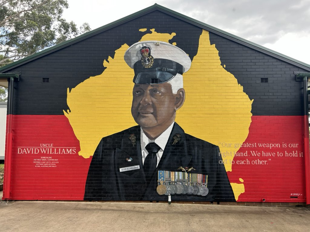 On this day, we remember all those that served our country, like Uncle David Williams. A school mural helps us remember his service on the HMAS Vampire during the Vietnam War. So many First Nation people served.