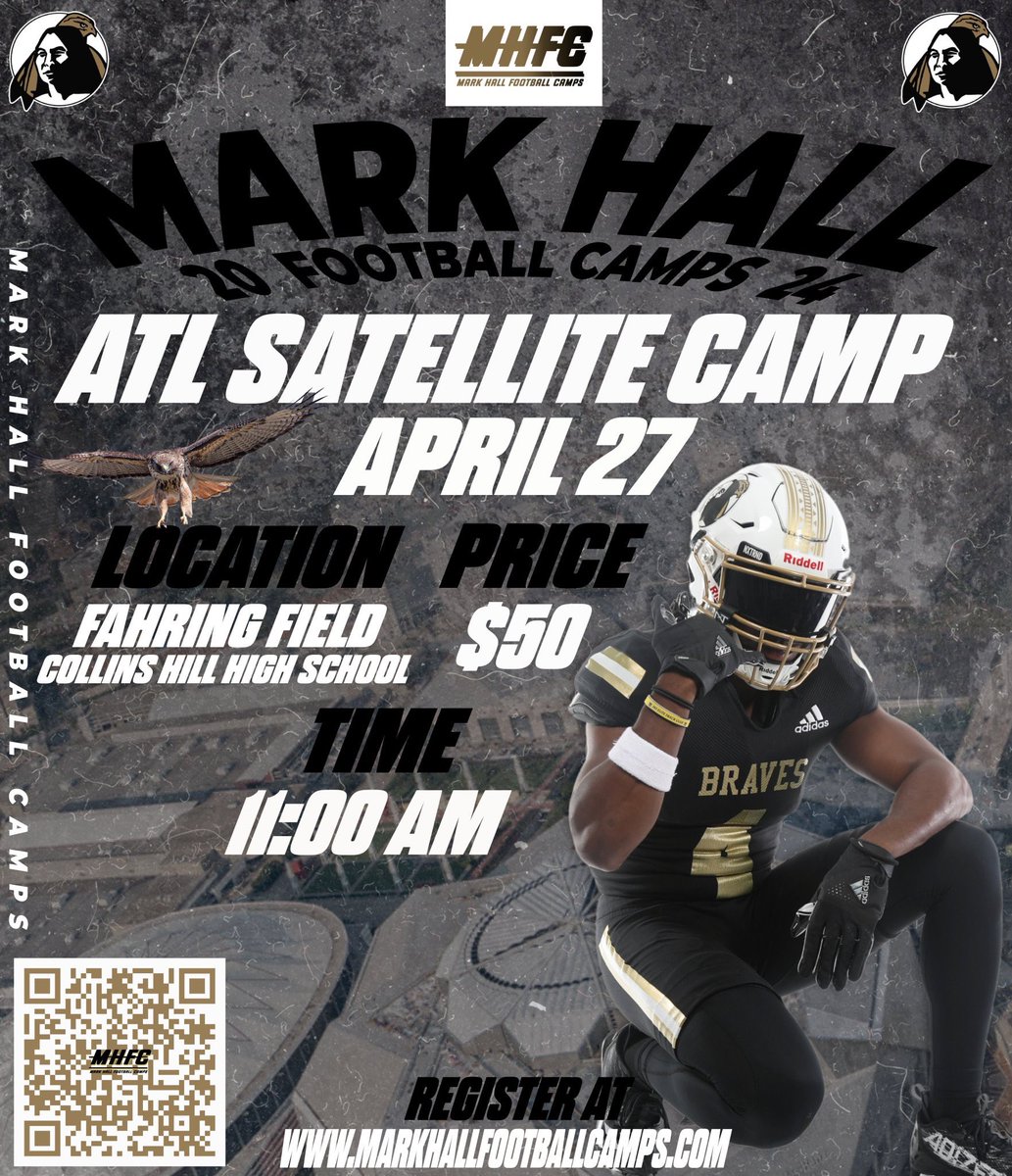 ATL we are only a few days away! Be sure to register, come compete for your opportunity to join Brave Nation! markhallfootballcamps.com/event-details-…