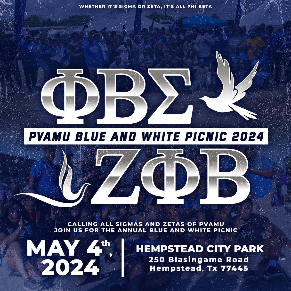 Calling all the Zetas and Sigmas of PV 👀 we would like to invite you all to the annual Blue & White picnic at the Hempstead park 1pm-6pm! Can’t wait to see you all there!! 💙🤍 STUDENTS ARE WELCOME!! 💜💛 ( link for T-shirts & Plates in bio)