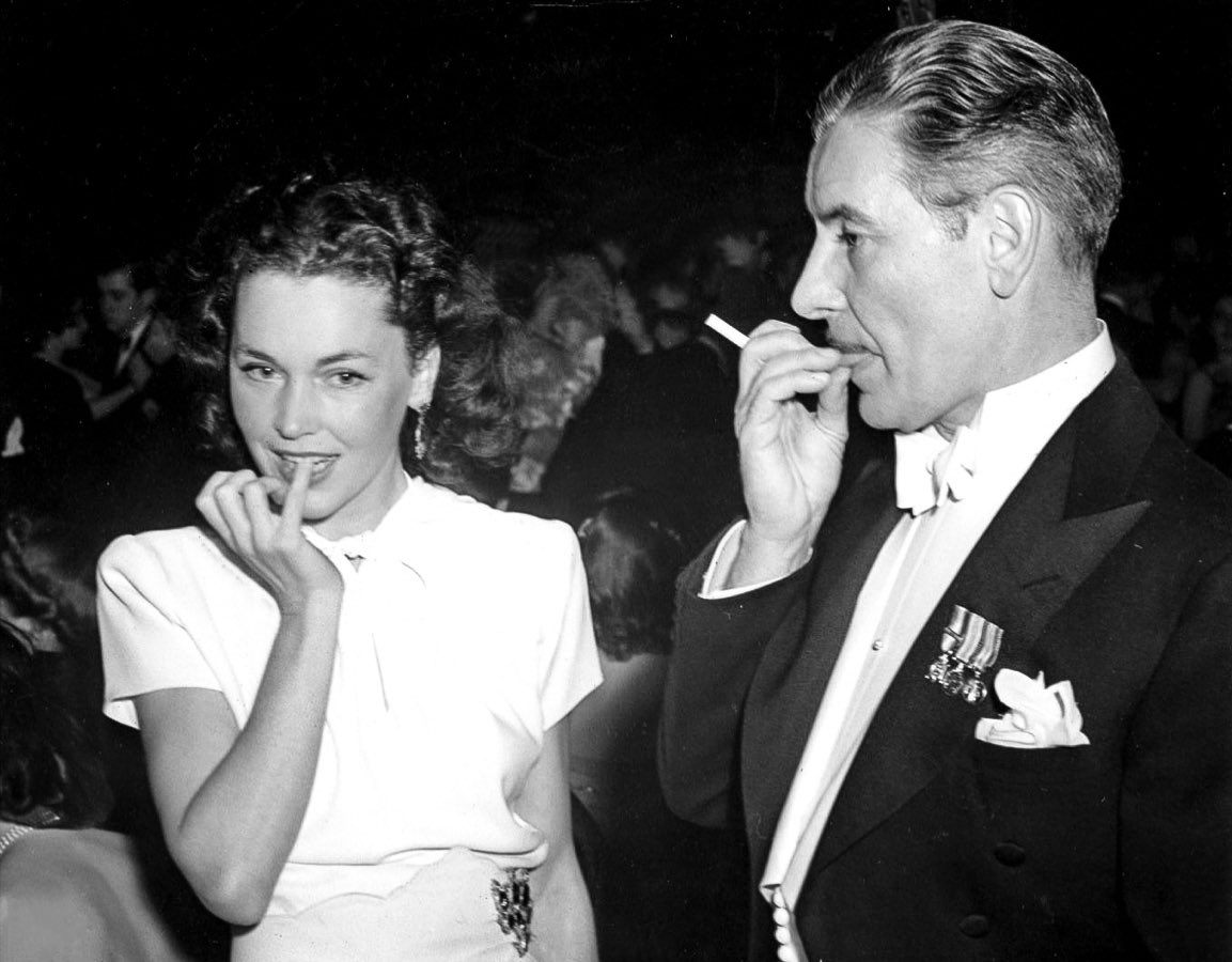 Maureen O’Sullivan and Ronald Colman at the Cocoanut Grove nightclub in Los Angeles, 1940