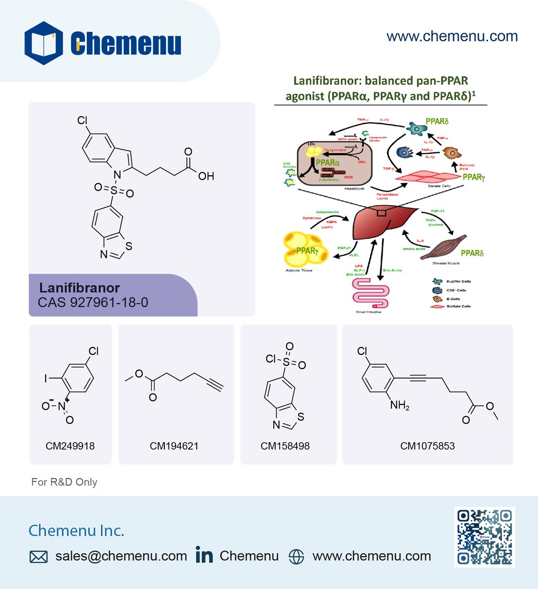 LinkchemL's tweet image. Recently, Inventiva announced positive results of interim analysis of Phase II, Proof-of-Concept clinical trial, LEGEND, evaluating lanifibranor in combination with empagliflozin in patients with MASH/NASH and poorly controlled Type 2 Diabetes.

#Chemenu #Inventiva #LEGEND #PPAR