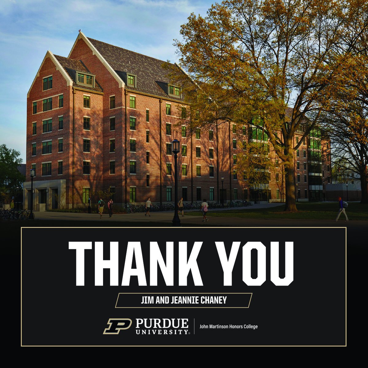 Thank you to Jim and Jeannie Chaney for their impactful gift that triggered the best Purdue Day of Giving in the history of the John Martinson Honors College!