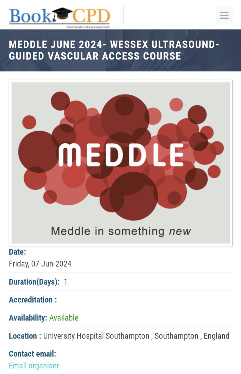 Meddle_courses's tweet photo. Booking is now live for the next course! 7th June at @UHSFT , morning OR afternoon session. Open to all regions and to all healthcare professionals who can cannulate https://t.co/TGQGNpZjD0 https://t.co/MLJdWB2keH