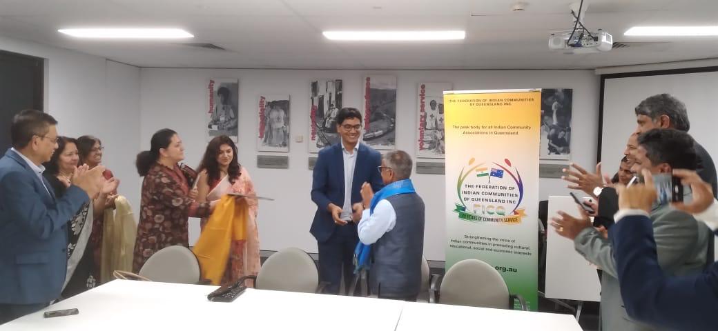 High Commissioner was happy to introduce India’s first Consul General in Brisbane Ms. Neetu Bhagotia to the representatives of Indian community at an interaction organized by @FICQinc. Focused discussions on enhancing engagement.