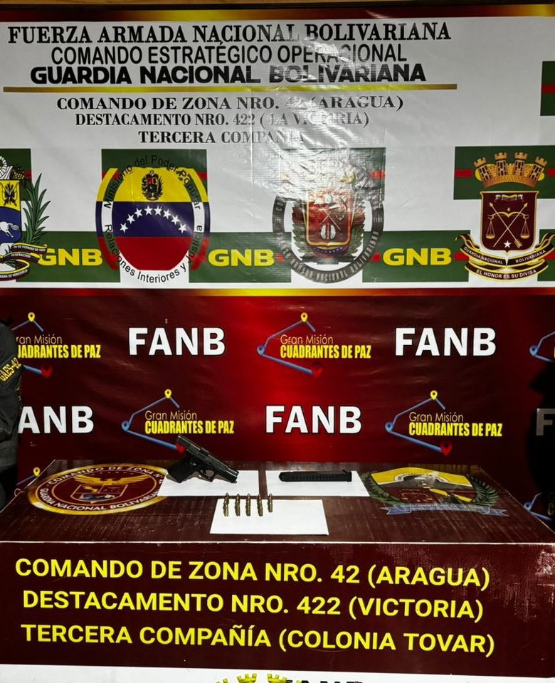 Logrando la incautación del siguiente material de interés criminalistico:
✓ 21 Envoltorios de marihuana, con un peso de 11 Kg.
✓ 01 Pistola sin marca ni seriales visibles.
✓ 01 Cargador de pistola con 19 cartuchos sin permitir.
✓ 01 moto "solicitada" por el CICPC de turmero.