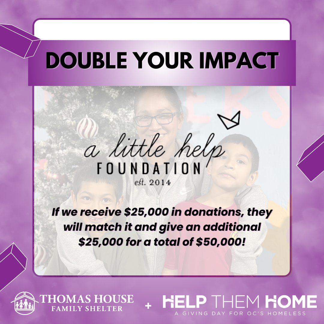 Exciting news! Little Help Foundation is offering a $25,000 match! 🙌 If we raise $12,500 between now and 8:00pm, we can turn $25,000 into $50,000 for our families. Help us maximize this generous opportunity and double our impact! 💙 ​ ​ #THFS
