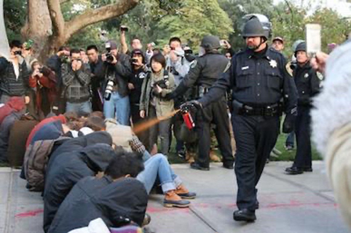 If you think anything will happen to the cops abusing anti-genocide student protestors, just remember that the cop in this 2011 picture pepper spraying peaceful UC Davis students got awarded $38k because he was so upset by people rightfully pointing out he was an abusive asshole.