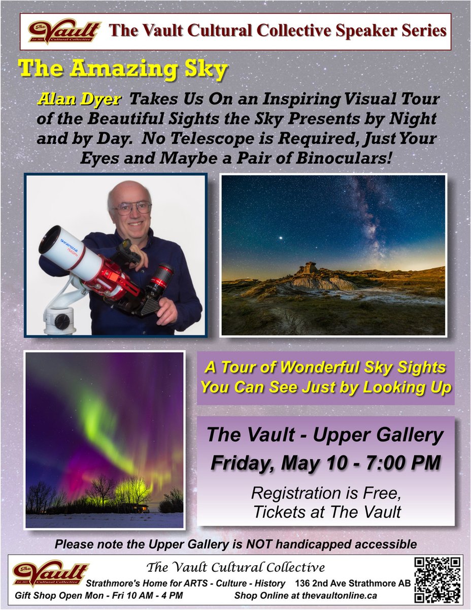 For friends in my area of Alberta, join me May 10 in Strathmore for a public talk at The Vault Cultural Collective. It's free but getting tickets in advance is recommended as seating in the upstairs art gallery space is limited. Hope to see you there!