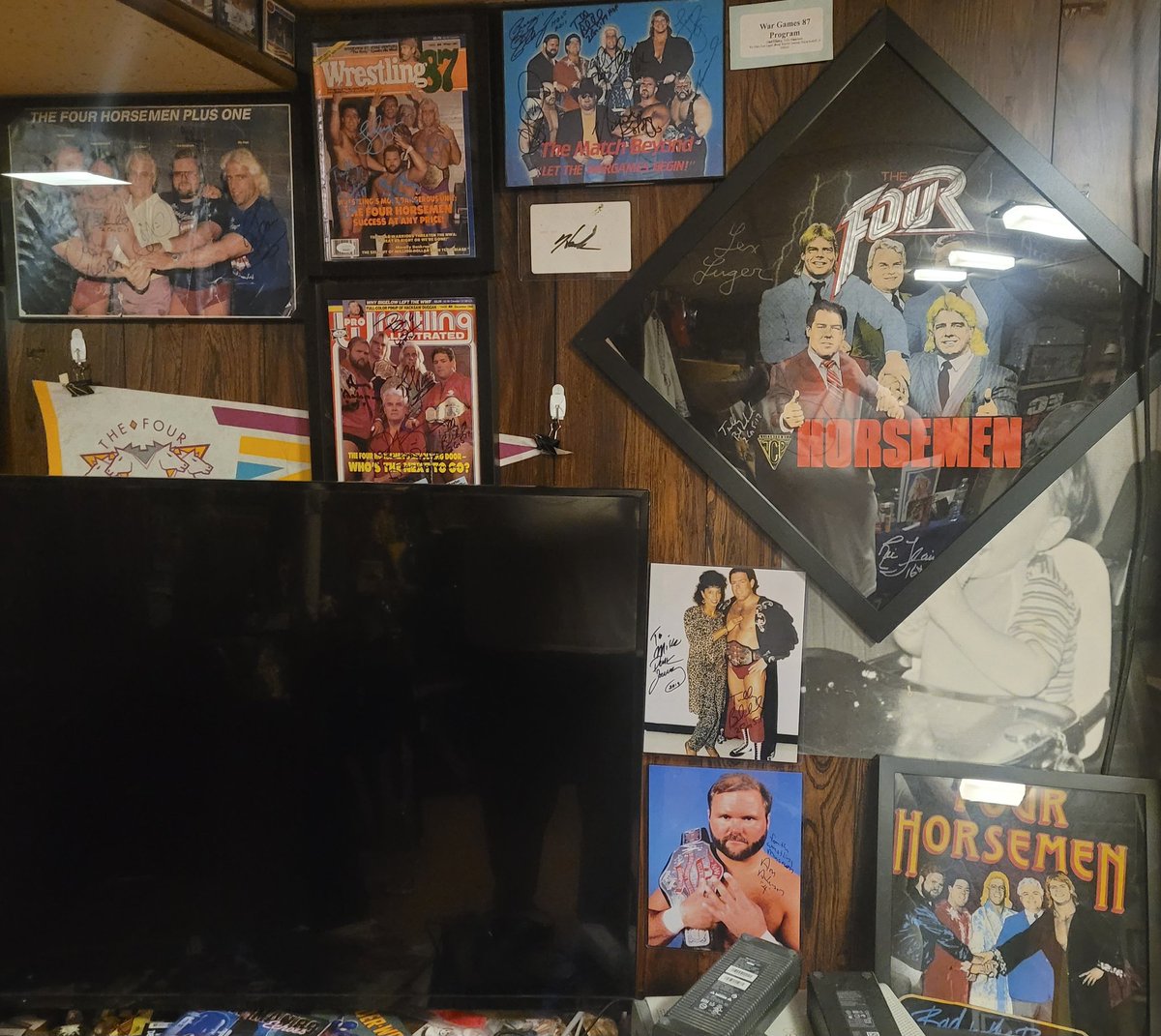 Moving stuff around/re-organizing as new stuff comes in. While some areas will take a hit, I'm pleased with how the new Four Horsemen display came out. @80_wrestling @Philcool27 @rohcary @TheArnShow @paulybwell @GenuineLexLuger