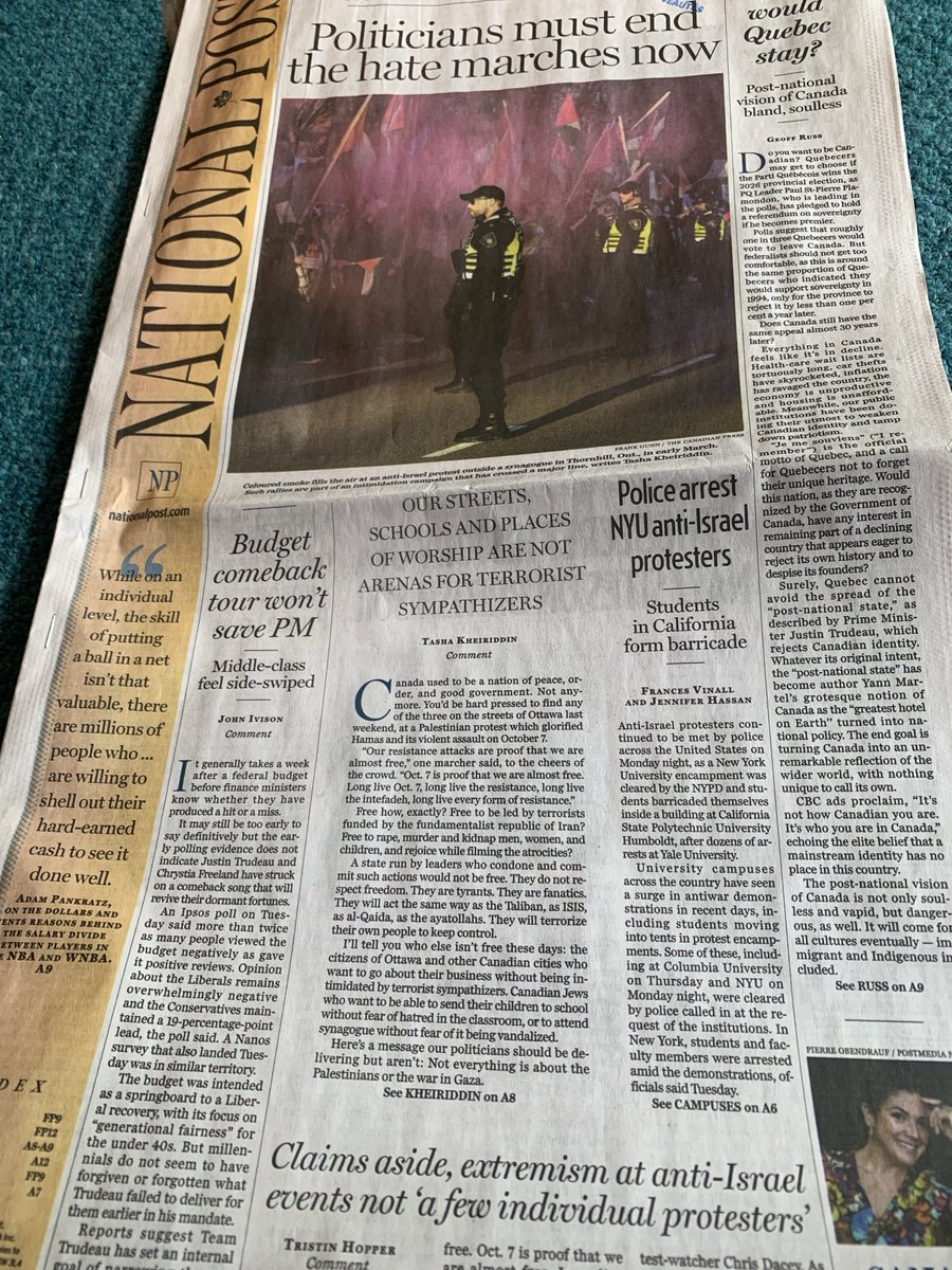 Genocide propaganda on overdrive. With mass graves uncovered at hospitals & famine gripping many in Gaza @NationalPost devotes most of last two fronts to slandering those opposing Israel’s holocaust. The paper’s editors should be brought before an international tribunal