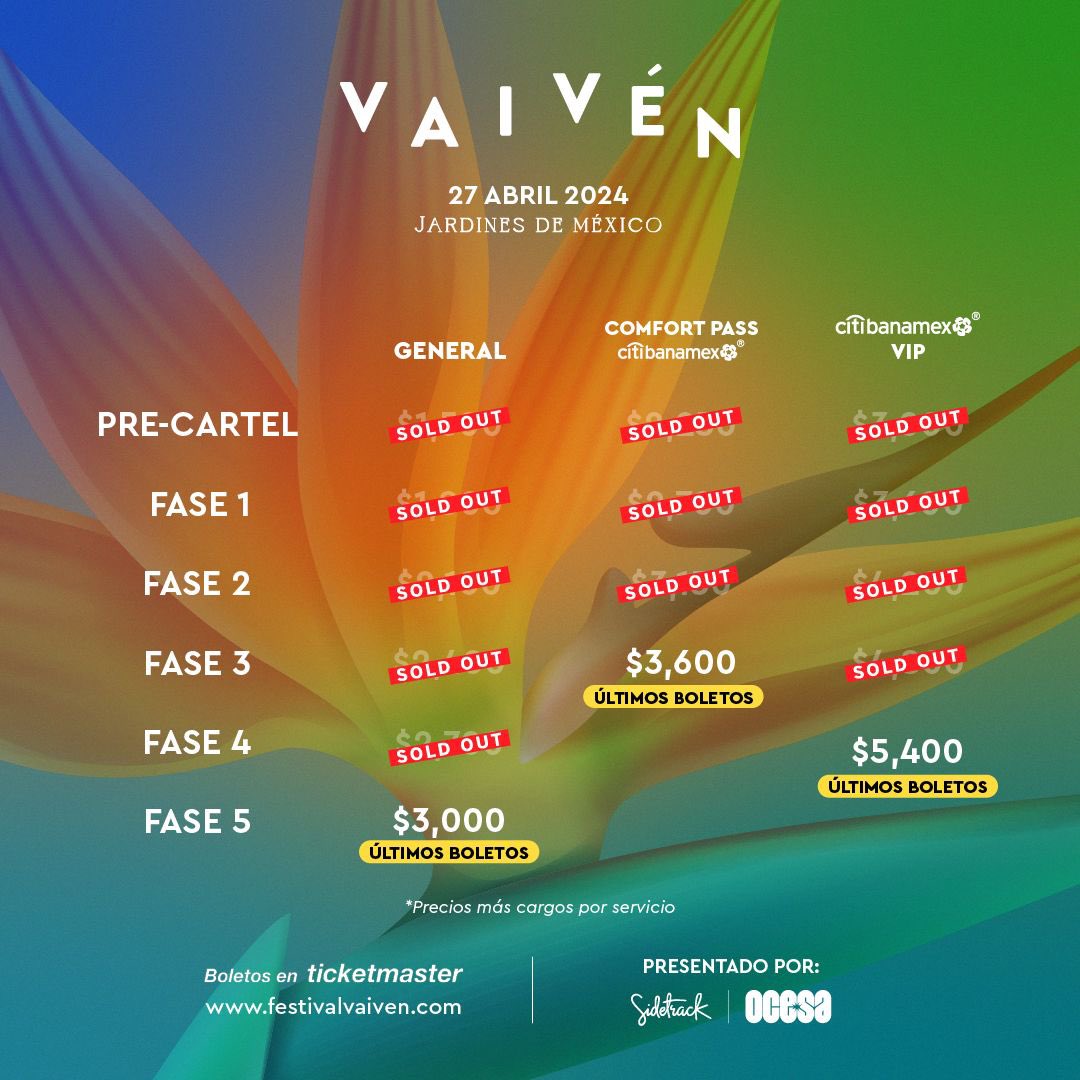 Estamos a 3 días!! ❤️‍🔥 Todavía no tienes boleto? No te quedes con el FOMO! ⚡️Últimos boletos en Ticketmaster 🎟️

#TeVeoEnVaivén #FestivalVaivén #Vaivén2024