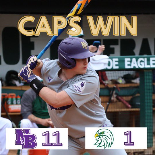 BroughtBaseball's tweet photo. Caps finish the regular season with a 11-1 win at Enloe. Matthew Vannoy (JR), Cam Thompson (SR), and Mason Hawkins (FR) each with 2 hits. Weston Rhem (SO) with a HR. Davis Best (SR) gets the W. Final regular season record improves to 17-6 overall and 8-2 in the Cap-6. #24CAPS https://t.co/rajP56iFuR