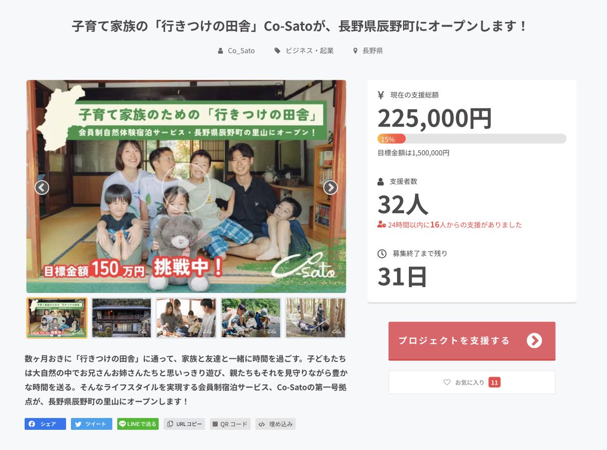 yutaro_kosuge's tweet photo. おかげさまで、 #クラウドファンディング 20万円突破しました！

最初の3日間で30%以上の支援を獲得すると成功する可能性が一気に上がるということで、今日中に50万円を目指しています。

引き続きご支援・拡散のご協力、何卒よろしくお願いいたします！！🤲

#CAMPFIRE 
#CoSatoLife https://t.co/A0RBWcNCZ0