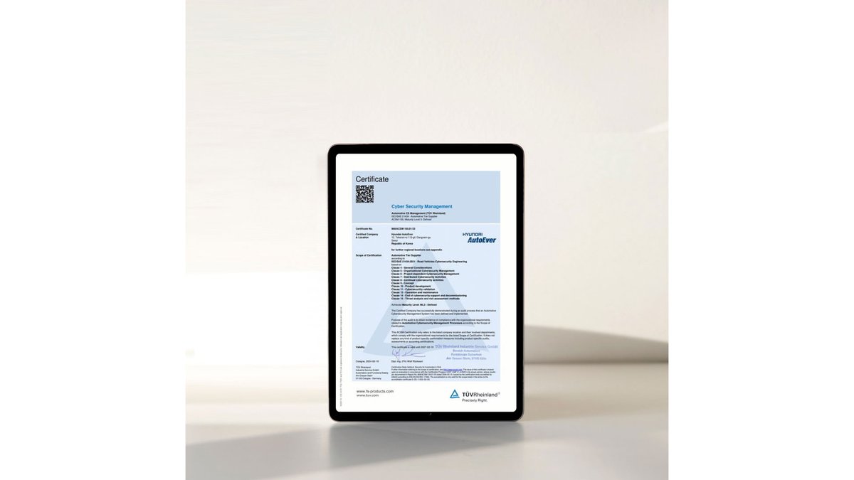 #현대오토에버 가 사이버 보안 관리체계 인증기관인 TUV 라인란드로부터 자동차 사이버 보안 국제표준 인증을 획득했습니다. ▶ bityl.co/PX6x #TUV라인란드 #사이버보안 #자동차 #국제표준 #CSMS