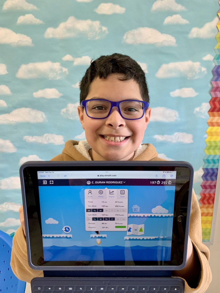 Congratulations to Christopher Duran, 5th grade mathematician and master puzzle solver, on being the first to reach 100% progress in ST Math! 🧩 ➗ #WeRoarAtSchool4 @suzanne_olivero @AtiyaYPerkins @LindenPS