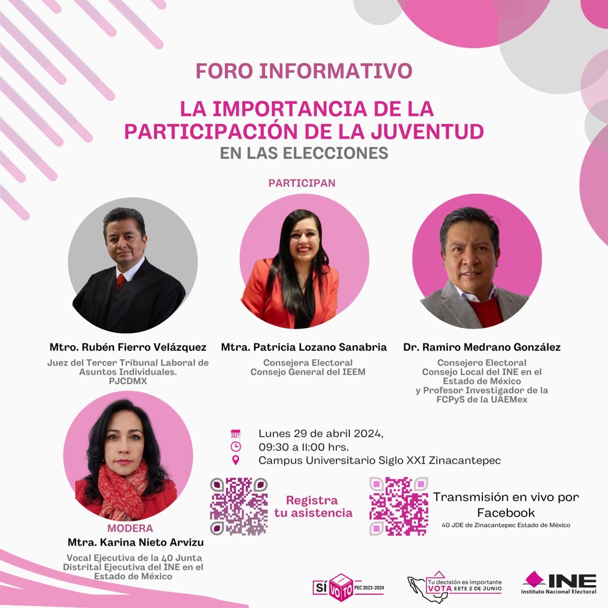 INEedomex's tweet photo. La 40 JDE #Zinacantepec te invita al #ForoInformativo "La Importancia de la Participación de la Juventud en las Elecciones"    

 Lunes 29 de abril
 09:00 hrs. 
 Inscríbete: https://t.co/YF272fWksr

#ParticipaciónCiudadana2024 #Elecciones2024Mx #ProcesoElectoral2024 https://t.co/rsVoSBX2fd