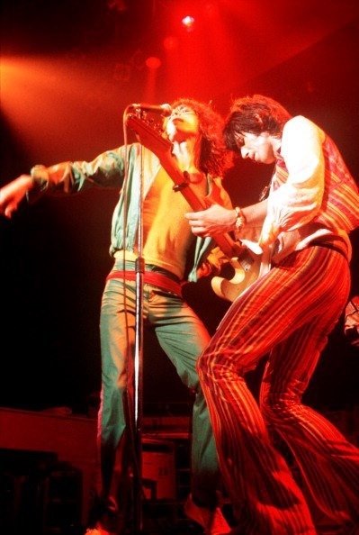 Mick Jagger and Keith Richards on The Rolling Stones 1975 Tour of the Americas. Photo by Michael Putland